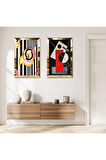 GOLD AYNALI PLEKSİ ÇERÇEVELİ SOYUT MİNİMALİST ŞEKİLLER İKİLİ MDF TABLO SETİ