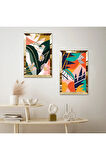 GOLD AYNALI PLEKSİ ÇERÇEVELİ BEYAZ ARKA PLANLI RENKLİ SOYUT MODERN ŞEKİLLER İKİLİ MDF TABLO SETİ