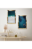 GOLD AYNALI PLEKSİ ÇERÇEVELİ MODERN DENİZ MAZNZARASI İKİLİ MDF TABLO SETİ