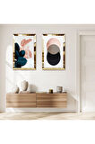 GOLD AYNALI PLEKSİ ÇERÇEVELİ RENKLİ YUVARLAK SOYUT ŞEKİLLER MODERN İKİLİ MDF TABLO SETİ