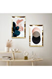 GOLD AYNALI PLEKSİ ÇERÇEVELİ RENKLİ YUVARLAK SOYUT ŞEKİLLER MODERN İKİLİ MDF TABLO SETİ