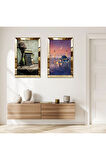 GOLD AYNALI PLEKSİ ÇERÇEVELİ KURAN-I KERİM VE CAMİ DİNİ DEKORATİF İKİLİ MDF TABLO SETİ