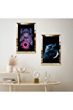 GOLD AYNALI PLEKSİ ÇERÇEVELİ ASTRONOT İKİLİ MDF TABLO SETİ