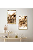 GOLD AYNALI PLEKSİ ÇERÇEVELİ KURUMUŞ ÇİÇEKLER MODERN İKİLİ MDF TABLO SETİ