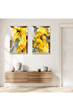 GOLD AYNALI PLEKSİ ÇERÇEVELİ SARI SU DAMLACIĞI SOYUT İKİLİ MDF TABLO SETİ