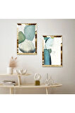 GOLD AYNALI PLEKSİ ÇERÇEVELİ SOYUT RENKLİ KAYA DESENKLERİ MODERN İKİLİ MDF TABLO SETİ