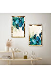 GOLD AYNALI PLEKSİ ÇERÇEVELİ SU YEŞİLİ SOYUT DESEN MODERN İKİLİ MDF TABLO SETİ