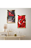 GOLD AYNALI PLEKSİ ÇERÇEVELİ TÜRK BAYRAĞI DEKORATİF İKİLİ MDF TABLO SETİ