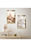 GOLD AYNALI PLEKSİ ÇERÇEVELİ BEYAZ SOYUT İKİLİ MDF TABLO SETİ