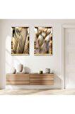 GOLD AYNALI PLEKSİ ÇERÇEVELİ GOLD PÜSKÜRTMELİ DEKORATİF İKİLİ MDF TABLO SETİ
