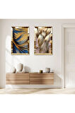 GOLD AYNALI PLEKSİ ÇERÇEVELİ GOLD PÜSKÜRTMELİ İKİLİ MDF TABLO SETİ