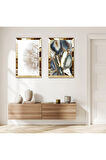 GOLD AYNALI PLEKSİ ÇERÇEVELİ SOYUT DESENLİ DEKORATİF İKİLİ MDF TABLO SETİ