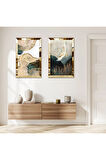 GOLD AYNALI PLEKSİ ÇERÇEVELİ UÇAN KUŞ MODERN DEKORATİF İKİLİ MDF TABLO SETİ