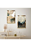 GOLD AYNALI PLEKSİ ÇERÇEVELİ UÇAN KUŞ MODERN DEKORATİF İKİLİ MDF TABLO SETİ