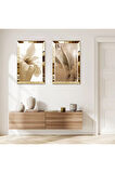 GOLD AYNALI PLEKSİ ÇERÇEVELİ MODERN BİTKİ MODERN İKİLİ MDF TABLO SETİ