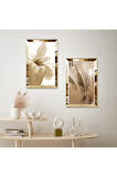 GOLD AYNALI PLEKSİ ÇERÇEVELİ MODERN BİTKİ MODERN İKİLİ MDF TABLO SETİ