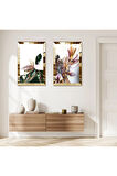 GOLD AYNALI PLEKSİ ÇERÇEVELİ DEKORATİF SOYUT DESENLİ İKİLİ MDF TABLO SETİ
