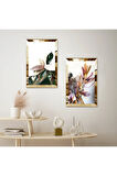 GOLD AYNALI PLEKSİ ÇERÇEVELİ DEKORATİF SOYUT DESENLİ İKİLİ MDF TABLO SETİ