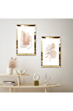 GOLD AYNALI PLEKSİ ÇERÇEVELİ BEYAZ ARKA PLANLI MİNİMALİST ŞEKİLLER DEKORATİF İKİLİ MDF TABLO SETİ