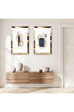 GOLD AYNALI PLEKSİ ÇERÇEVELİ BEYAZ ARKA PLANLI MİNİMALİST DEKORATİF ŞEKİLLER İKİLİ MDF TABLO SETİ