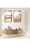 GOLD AYNALI PLEKSİ ÇERÇEVELİ MODERN DAĞ MAZARALI İKİLİ MDF TABLO SETİ