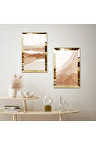 GOLD AYNALI PLEKSİ ÇERÇEVELİ MODERN DAĞ MAZARALI İKİLİ MDF TABLO SETİ