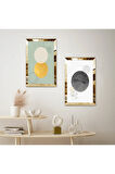 GOLD AYNALI PLEKSİ ÇERÇEVELİ MİNİMALİST MODERN ŞEKİLLER İKİLİ MDF TABLO SETİ