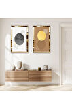 GOLD AYNALI PLEKSİ ÇERÇEVELİ MODERN MİNİMALİST SOYUT ŞEKİLLER İKİLİ MDF TABLO SETİ