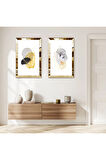 GOLD AYNALI PLEKSİ ÇERÇEVELİ MODERN BEYAZ ARKA PLANLI ÇİÇEK İKİLİ MDF TABLO SETİ