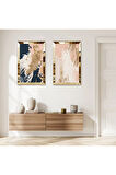 GOLD AYNALI PLEKSİ ÇERÇEVELİ MODERN RENKLİ ARKA PLANLI İKİLİ MDF TABLO SETİ