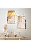 GOLD AYNALI PLEKSİ ÇERÇEVELİ KREM RENGİ İKİLİ MDF TABLO SETİ