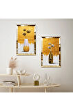GOLD AYNALI PLEKSİ ÇERÇEVELİ GOLD VE BEYAZ VAZO İKİLİ MDF TABLO SETİ