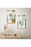 GOLD AYNALI PLEKSİ ÇERÇEVELİ AÇIK MAVİ ARKA PLANLI DEKORATİF İKİLİ MDF TABLO SETİ