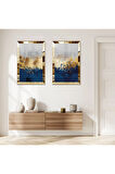 GOLD AYNALI PLEKSİ ÇERÇEVELİ MAVİ GOLD VE BEYAZ ARKA PLANLI İKİLİ MDF TABLO SETİ