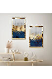 GOLD AYNALI PLEKSİ ÇERÇEVELİ MAVİ GOLD VE BEYAZ ARKA PLANLI İKİLİ MDF TABLO SETİ