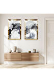 GOLD AYNALI PLEKSİ ÇERÇEVELİ RENKLİ ARKA PLANLI ARKA PLANLI MODERN SOYUT ÇİZİM İKİLİ MDF TABLO SETİ