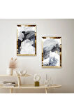 GOLD AYNALI PLEKSİ ÇERÇEVELİ RENKLİ ARKA PLANLI ARKA PLANLI MODERN SOYUT ÇİZİM İKİLİ MDF TABLO SETİ