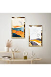 GOLD AYNALI PLEKSİ ÇERÇEVELİ DAĞIN ÜSTÜNDE UÇAN KUŞLAR MODERN İKİLİ MDF TABLO SETİ