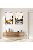 GOLD AYNALI PLEKSİ ÇERÇEVELİ DAĞIN ÜSTÜNDE UÇAN KUŞLAR İKİLİ MDF TABLO SETİ