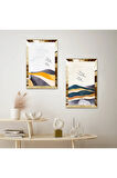 GOLD AYNALI PLEKSİ ÇERÇEVELİ DAĞIN ÜSTÜNDE UÇAN KUŞLAR İKİLİ MDF TABLO SETİ