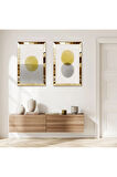 GOLD AYNALI PLEKSİ ÇERÇEVELİ BEYAZ ARKA PLANLI DEKORATİF YUVARLAKLAR İKİLİ MDF TABLO SETİ
