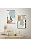 GOLD AYNALI PLEKSİ ÇERÇEVELİ RENKLİ MODERN SOYUT ŞEKİLLER İKİLİ MDF TABLO SETİ
