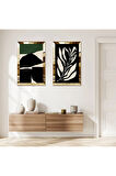 GOLD AYNALI PLEKSİ ÇERÇEVELİ MODERN SOYUT ŞEKİLLER İKİLİ MDF TABLO SETİ