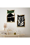 GOLD AYNALI PLEKSİ ÇERÇEVELİ MODERN SOYUT ŞEKİLLER İKİLİ MDF TABLO SETİ