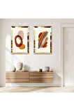 GOLD AYNALI PLEKSİ ÇERÇEVELİ BEYAZ ARKA PLANLI SOYUT YUVARLAK ŞEKİLLER MODERN İKİLİ MDF TABLO SETİ