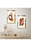 GOLD AYNALI PLEKSİ ÇERÇEVELİ BEYAZ ARKA PLANLI SOYUT YUVARLAK ŞEKİLLER MODERN İKİLİ MDF TABLO SETİ
