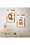 GOLD AYNALI PLEKSİ ÇERÇEVELİ SOYUT YUVARLAK ŞEKİLLER DEKORATİF İKİLİ MDF TABLO SETİ