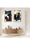 GOLD AYNALI PLEKSİ ÇERÇEVELİ BEYAZ ARKA PLANLI DEKORATİF MİNİMALİST ŞEKİLLER İKİLİ MDF TABLO SETİ