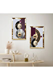 GOLD AYNALI PLEKSİ ÇERÇEVELİ AÇIK RENKLİ ARKA PLANLI SOYUT ŞEKİLLER İKİLİ MDF TABLO SETİ