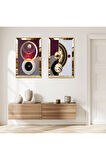 GOLD AYNALI PLEKSİ ÇERÇEVELİ AÇIK RENKLİ ARKA PLANLI MODERN SOYUT ŞEKİLLER İKİLİ MDF TABLO SETİ